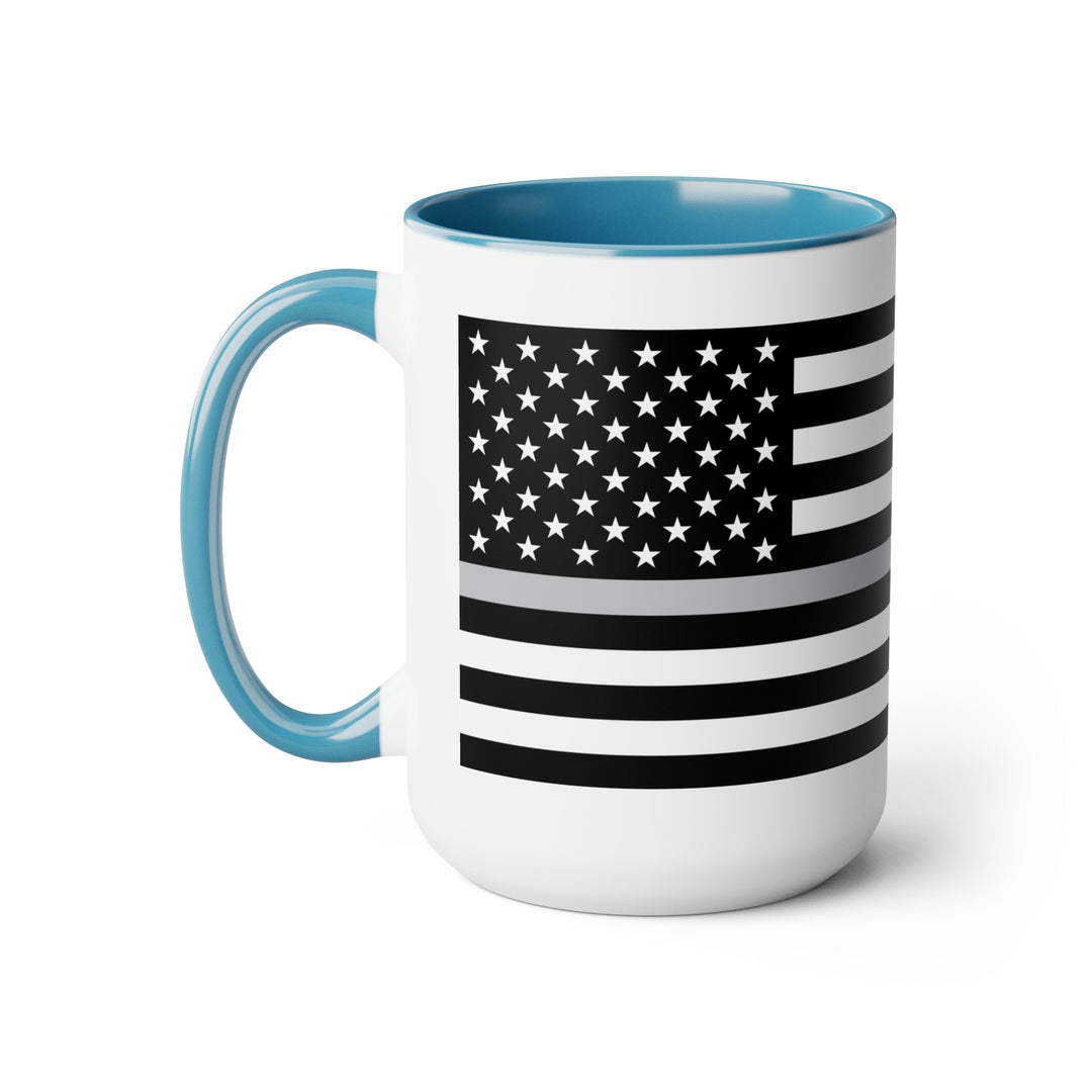 Two-Tone Thin Silver Line Flag Coffee Mugs, 15oz