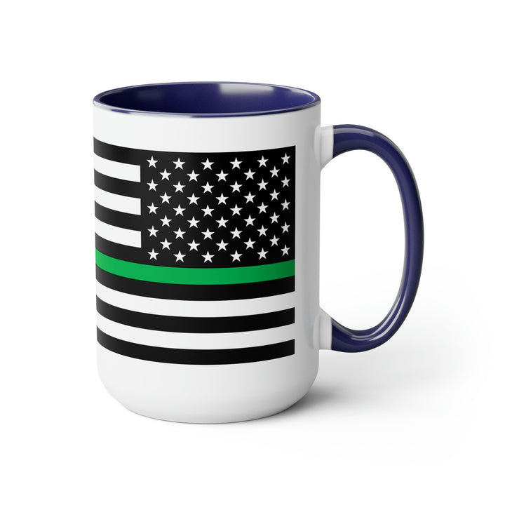 Two-Tone Thin Green Line Flag Coffee Mugs, 15oz