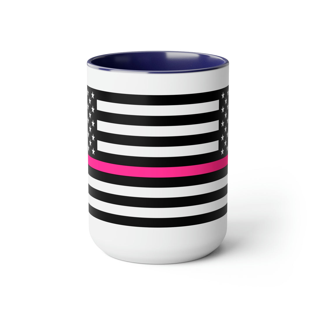 Two-Tone Thin Pink Line Flag Coffee Mugs, 15oz