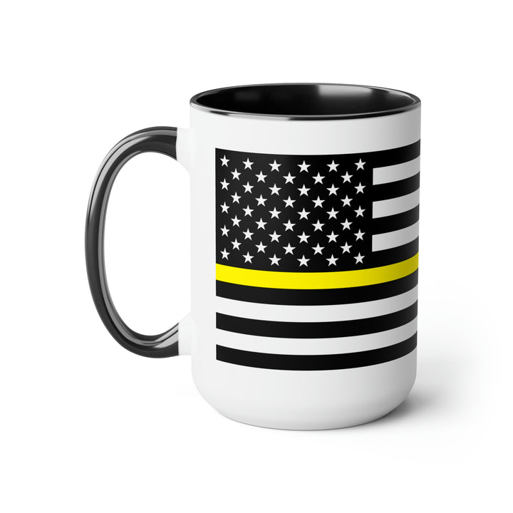 Two-Tone Thin Yellow Line Flag Coffee Mugs, 15oz