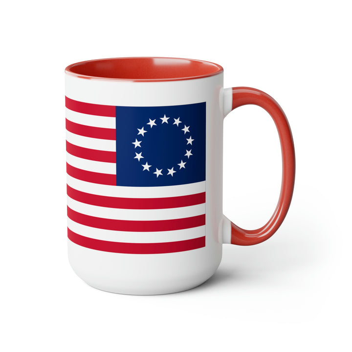 Two-Tone Betsy Ross Flag Coffee Mugs, 15oz