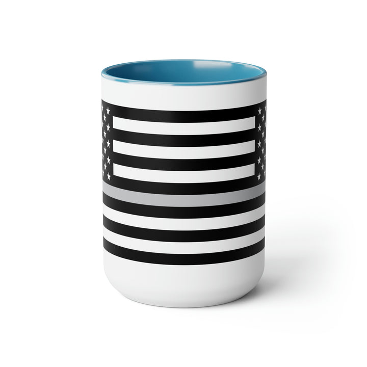 Two-Tone Thin Silver Line Flag Coffee Mugs, 15oz