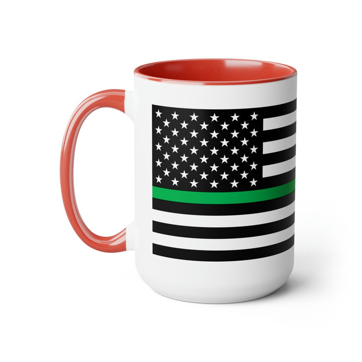 Two-Tone Thin Green Line Flag Coffee Mugs, 15oz