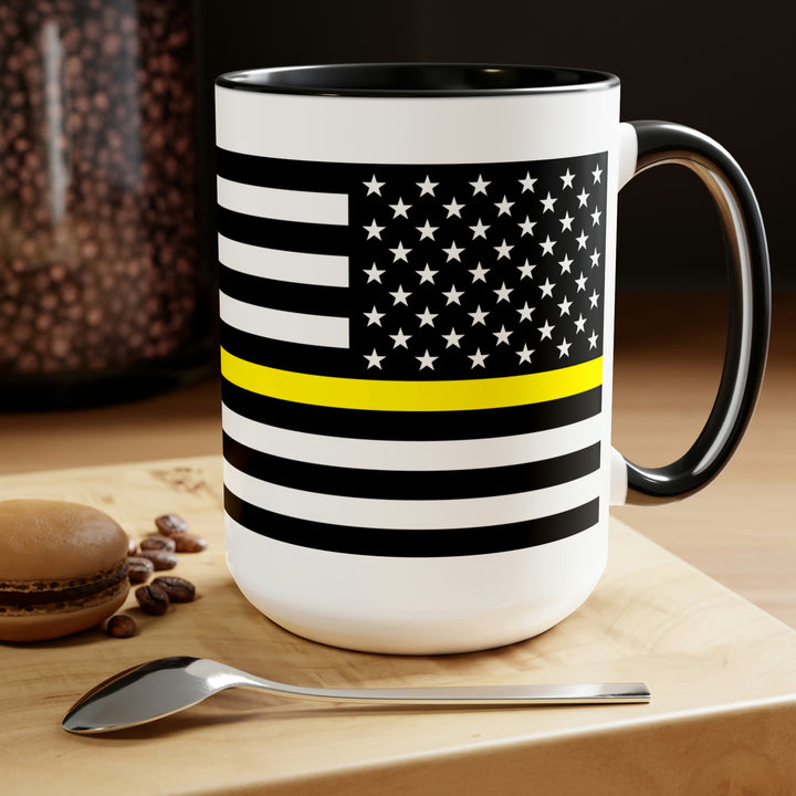 Two-Tone Thin Yellow Line Flag Coffee Mugs, 15oz