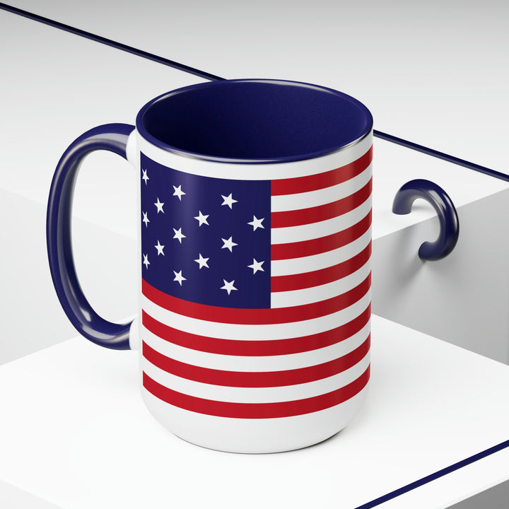 Two-Tone Star Spangled Banner Flag Coffee Mugs, 15oz