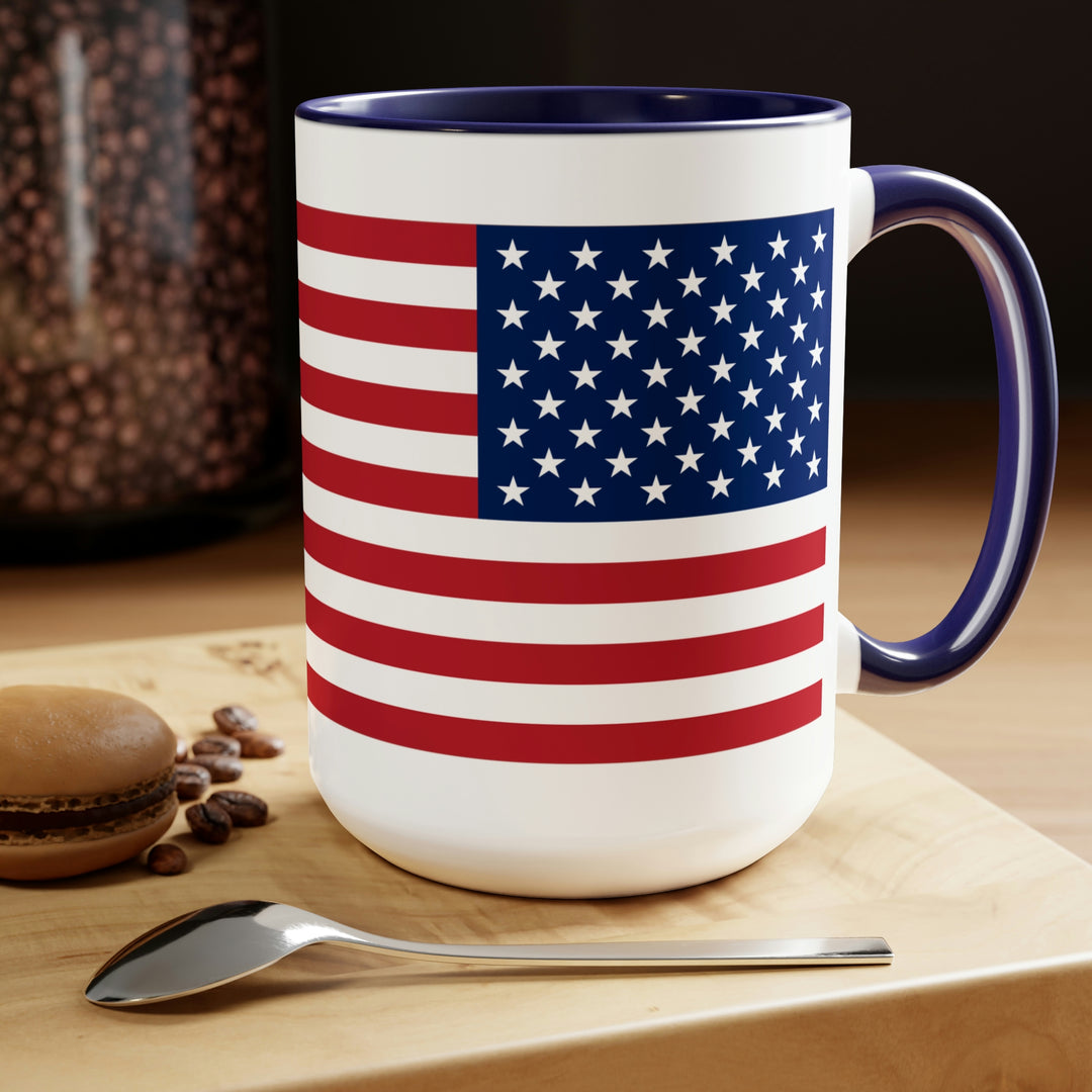 Two-Tone American Flag Coffee Mugs, 15oz