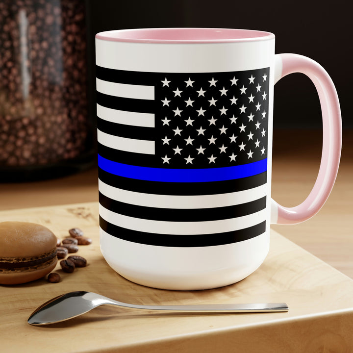 Two-Tone Thin Blue Line Flag Coffee Mugs, 15oz