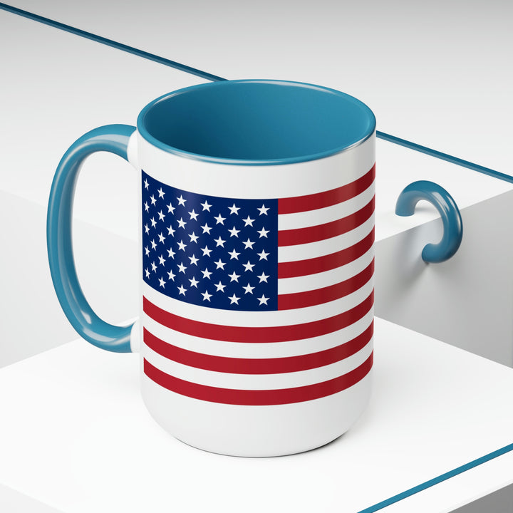 Two-Tone American Flag Coffee Mugs, 15oz