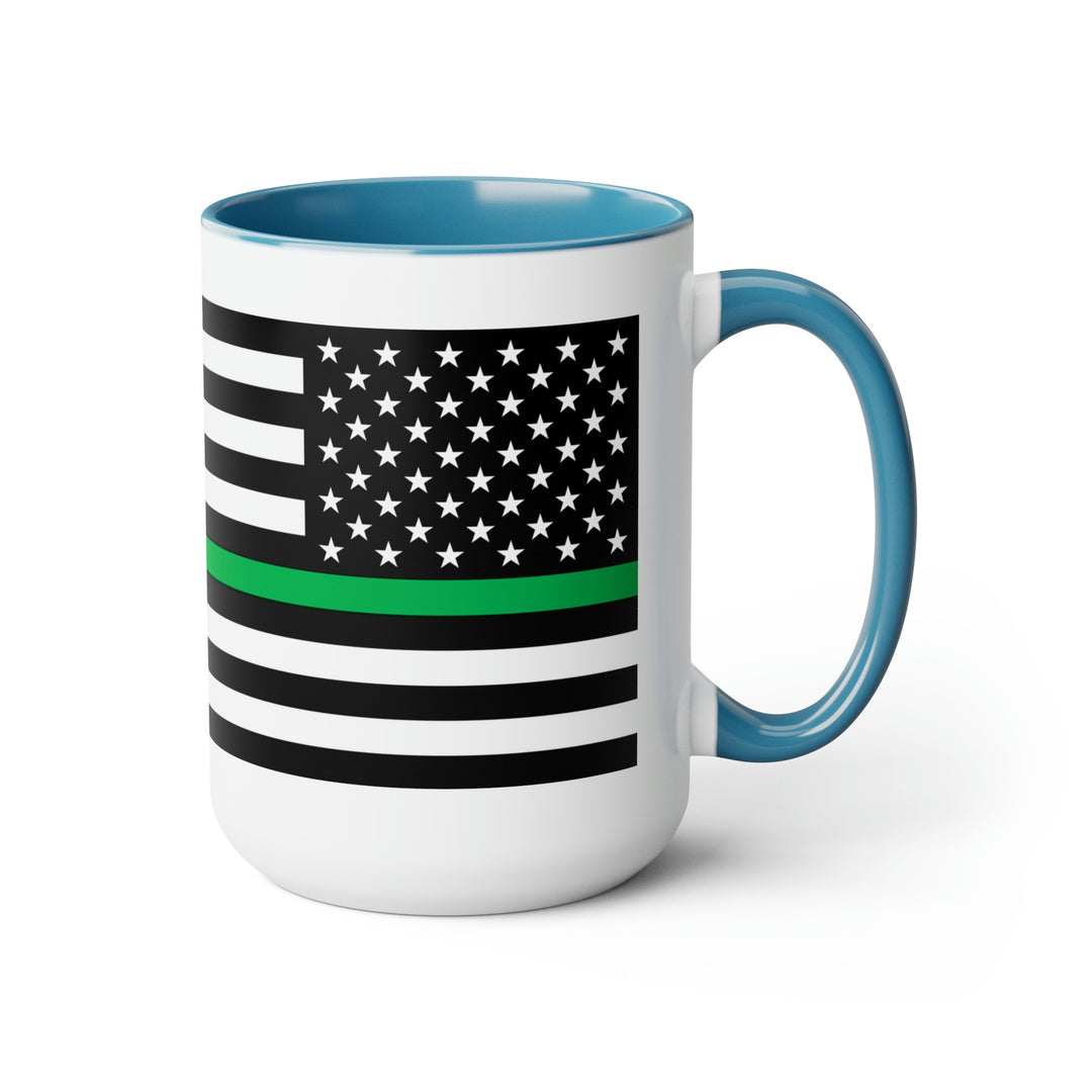 Two-Tone Thin Green Line Flag Coffee Mugs, 15oz