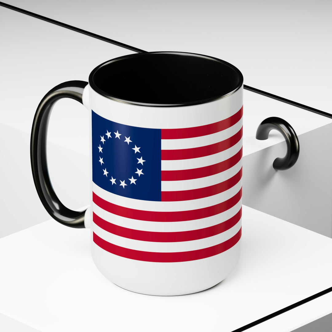 Two-Tone Betsy Ross Flag Coffee Mugs, 15oz