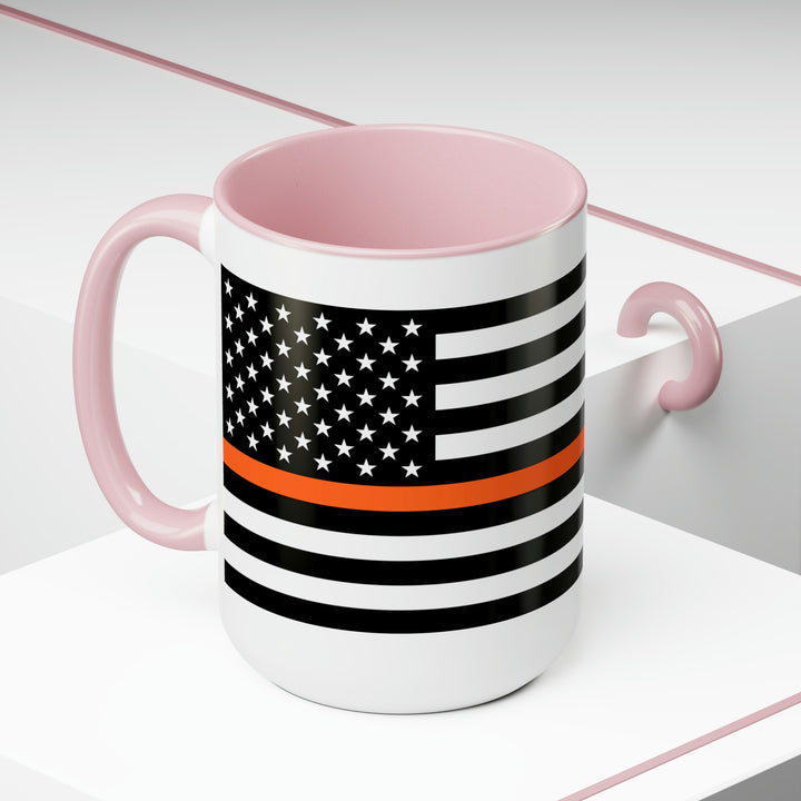 Two-Tone Thin Orange Line Flag Coffee Mugs, 15oz