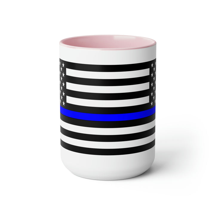 Two-Tone Thin Blue Line Flag Coffee Mugs, 15oz