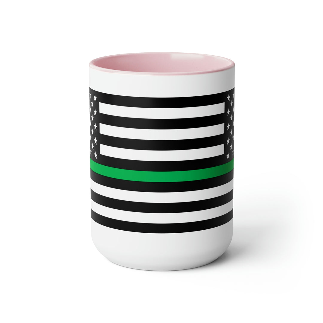 Two-Tone Thin Green Line Flag Coffee Mugs, 15oz