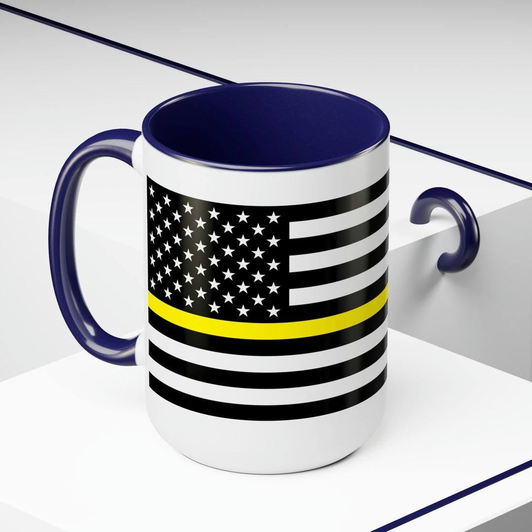 Two-Tone Thin Yellow Line Flag Coffee Mugs, 15oz