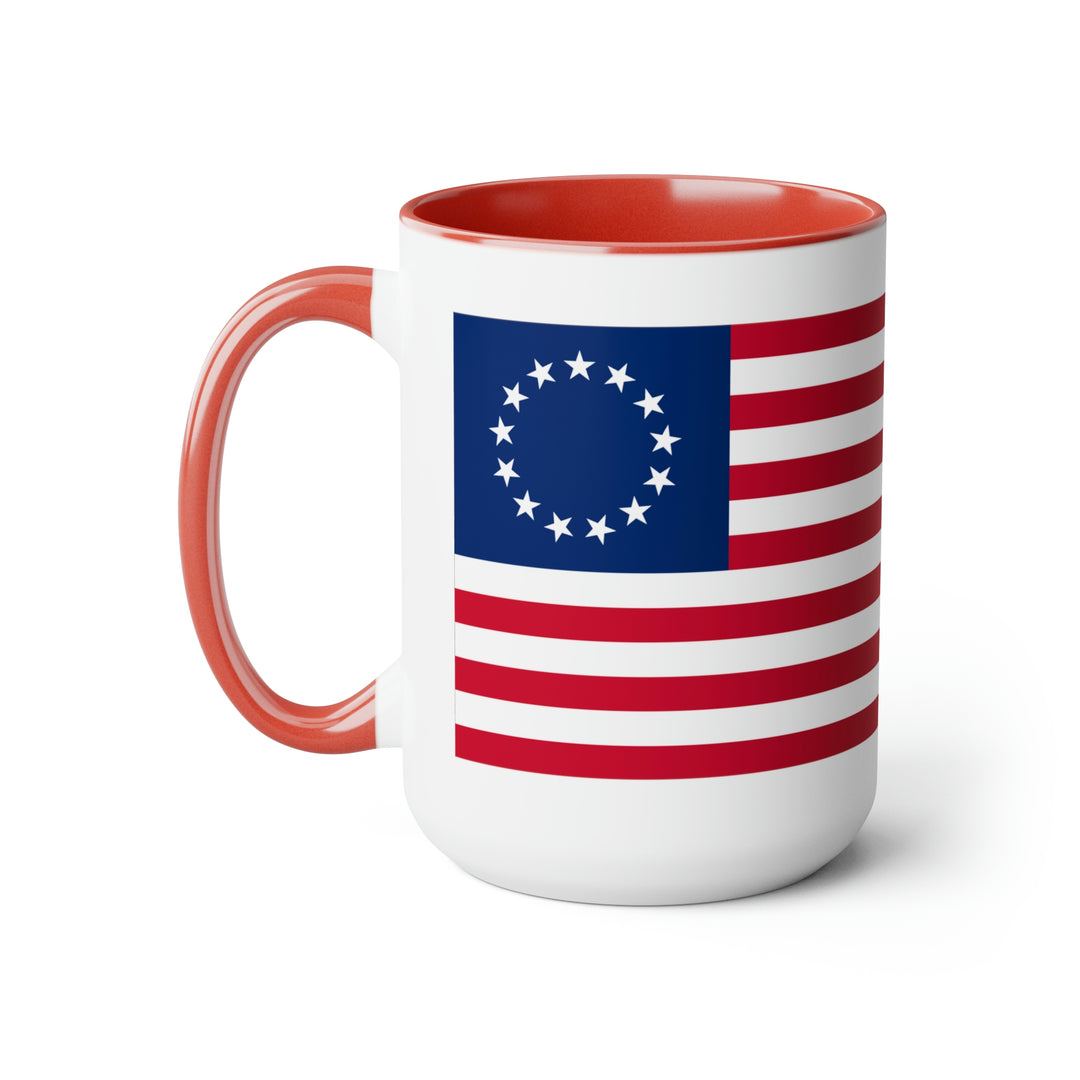 Two-Tone Betsy Ross Flag Coffee Mugs, 15oz