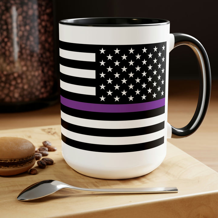 Two-Tone Thin Purple Line Flag Coffee Mugs, 15oz