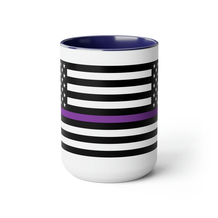 Two-Tone Thin Purple Line Flag Coffee Mugs, 15oz