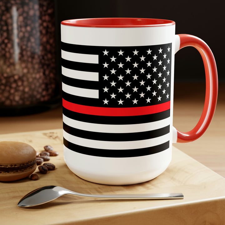 Two-Tone Thin Red Line Flag Coffee Mugs, 15oz