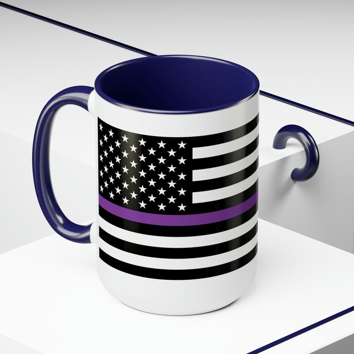 Two-Tone Thin Purple Line Flag Coffee Mugs, 15oz