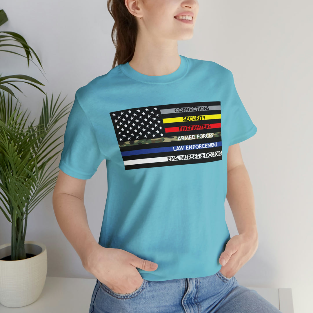 Thin Line USA Flag T Shirt: Bella + Canvas 3001