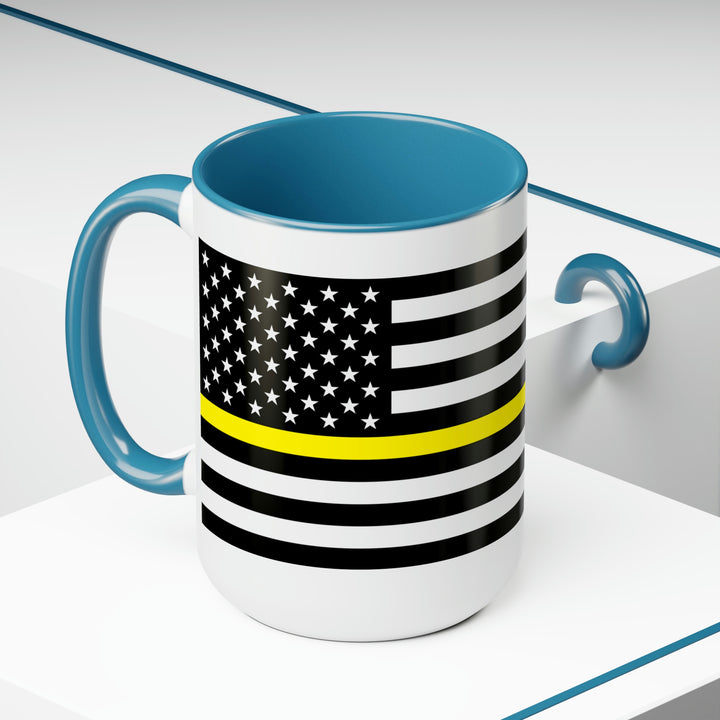 Two-Tone Thin Yellow Line Flag Coffee Mugs, 15oz