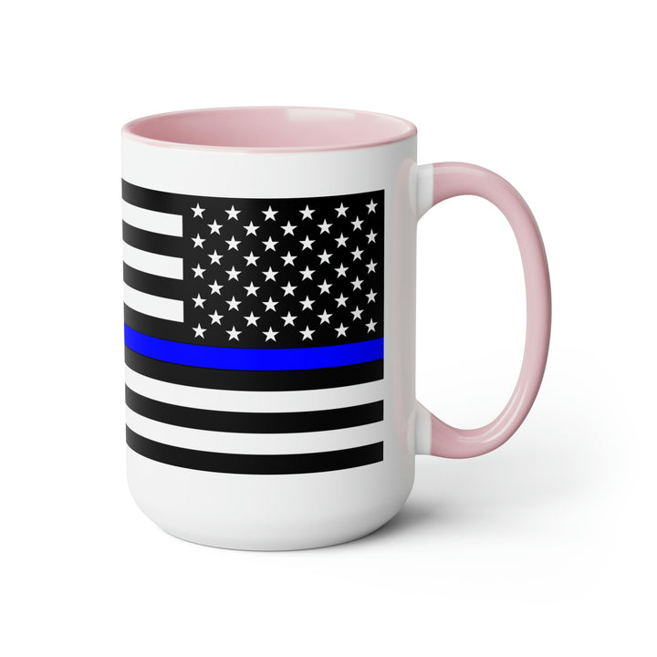 Two-Tone Thin Blue Line Flag Coffee Mugs, 15oz