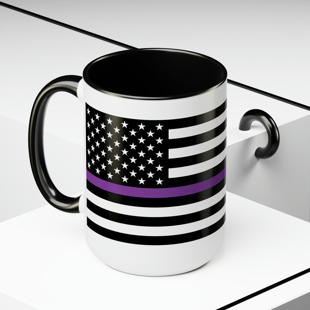 Two-Tone Thin Purple Line Flag Coffee Mugs, 15oz