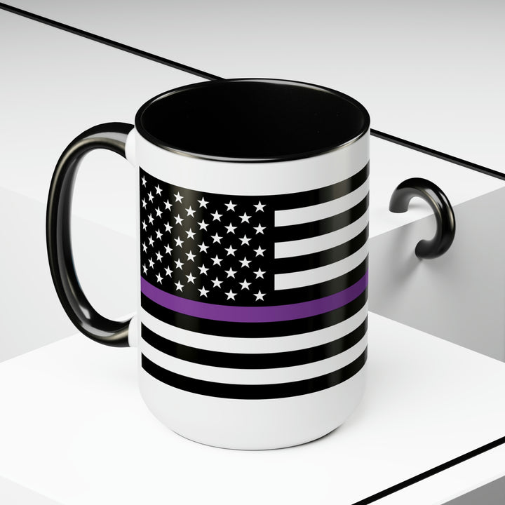 Two-Tone Thin Purple Line Flag Coffee Mugs, 15oz