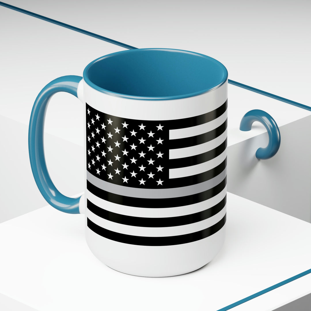 Two-Tone Thin Silver Line Flag Coffee Mugs, 15oz