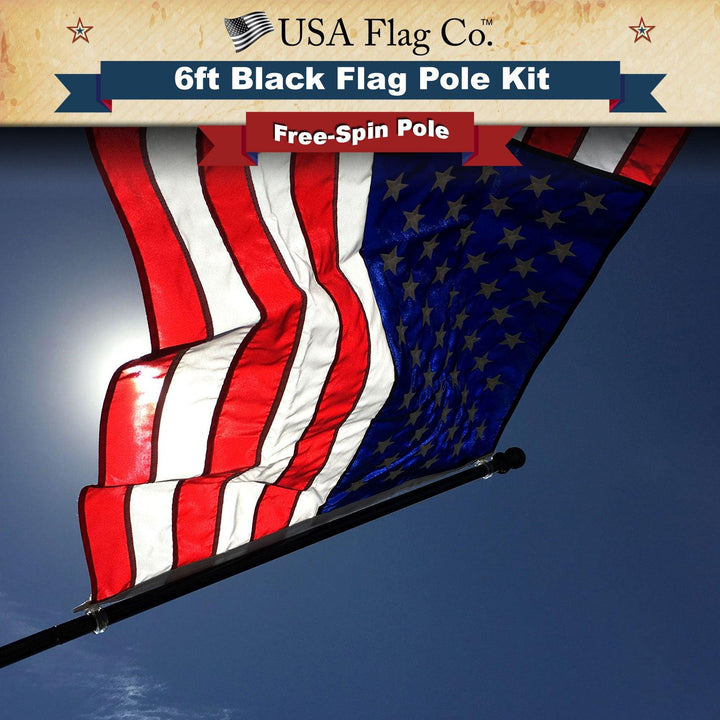 Black Flag Pole Kit (6ft, 1-inch Diameter) - USA Flag Co.