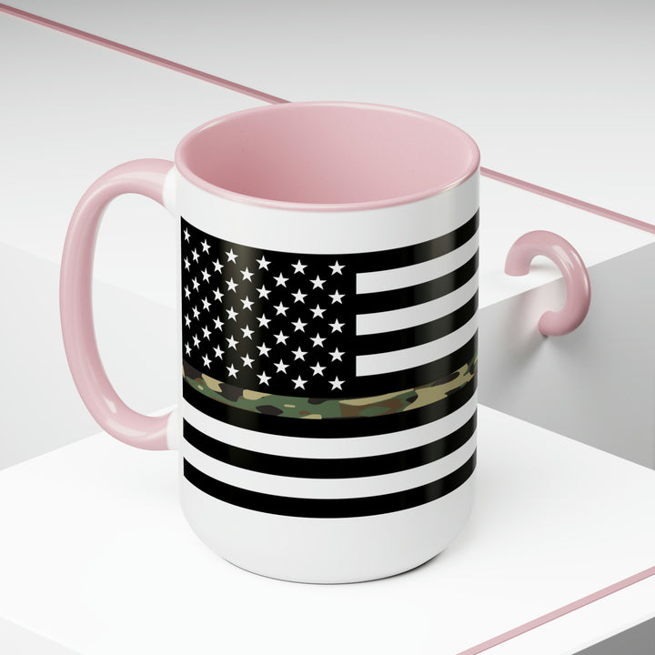 Two-Tone Thin Camo Line Flag Coffee Mugs, 15oz