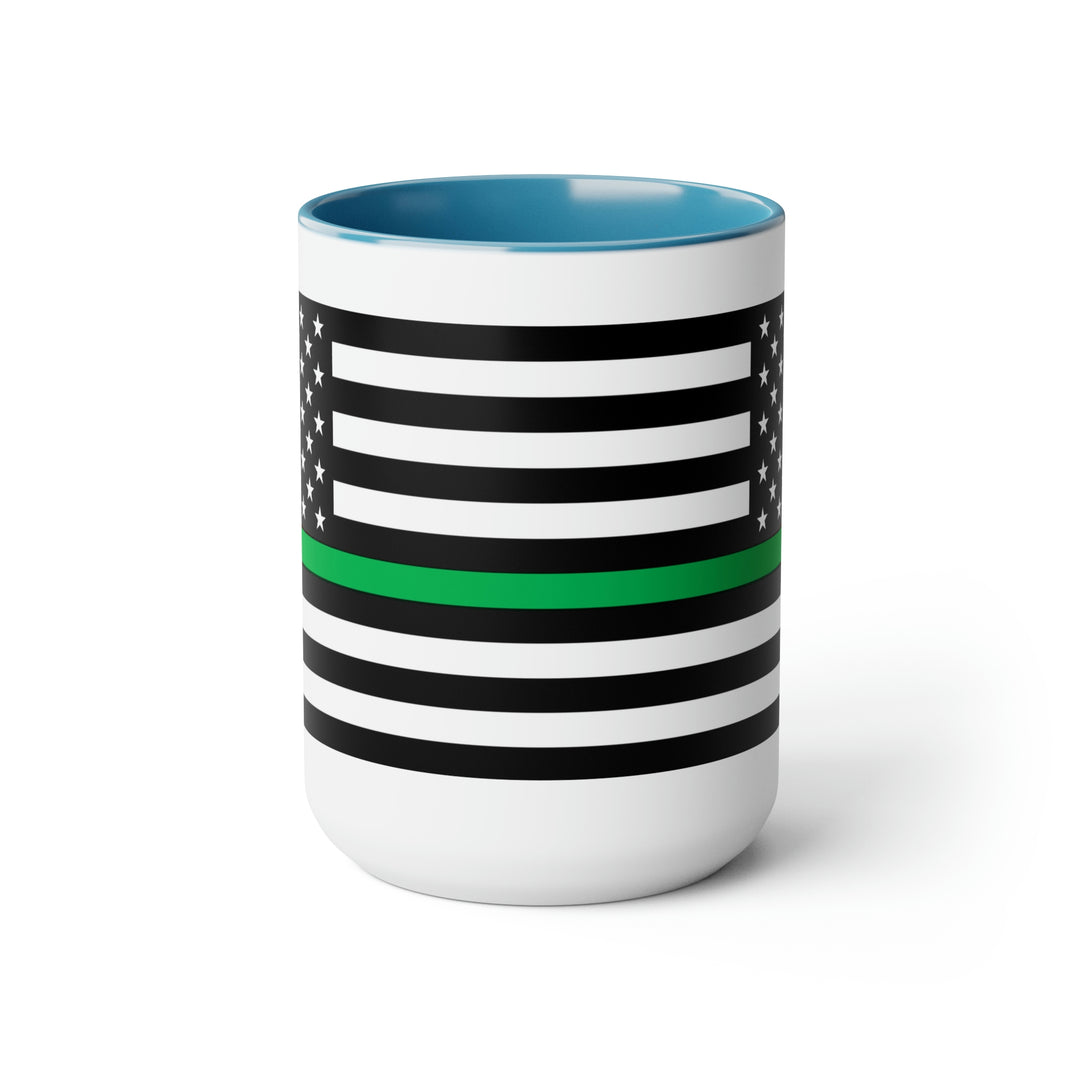 Two-Tone Thin Green Line Flag Coffee Mugs, 15oz