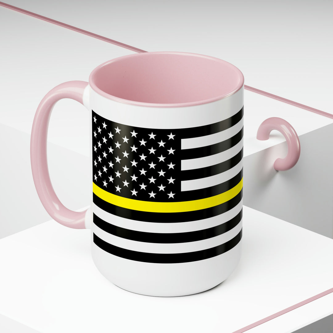 Two-Tone Thin Yellow Line Flag Coffee Mugs, 15oz