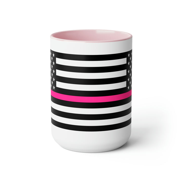 Two-Tone Thin Pink Line Flag Coffee Mugs, 15oz