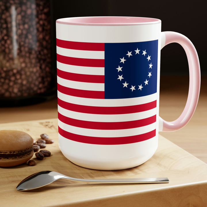 Two-Tone Betsy Ross Flag Coffee Mugs, 15oz