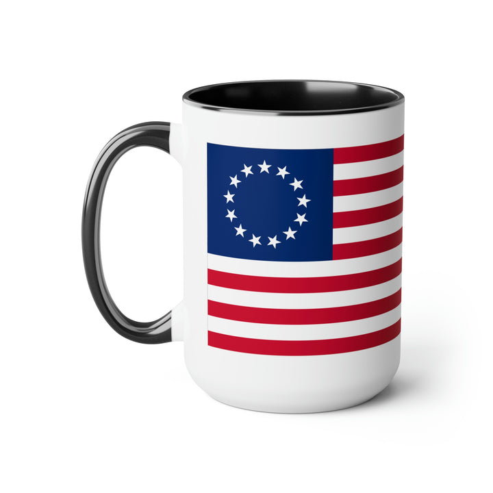 Two-Tone Betsy Ross Flag Coffee Mugs, 15oz