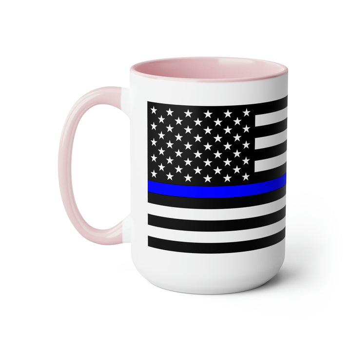 Two-Tone Thin Blue Line Flag Coffee Mugs, 15oz