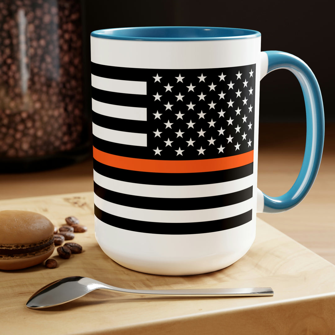 Two-Tone Thin Orange Line Flag Coffee Mugs, 15oz