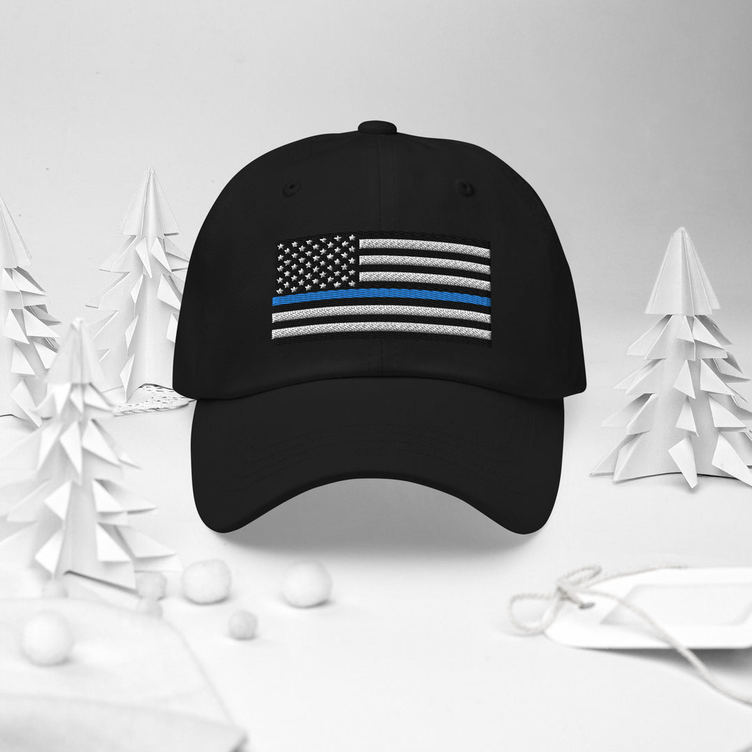 Dad Hat - Thin Blue Line Flag (Embroidered Flag)