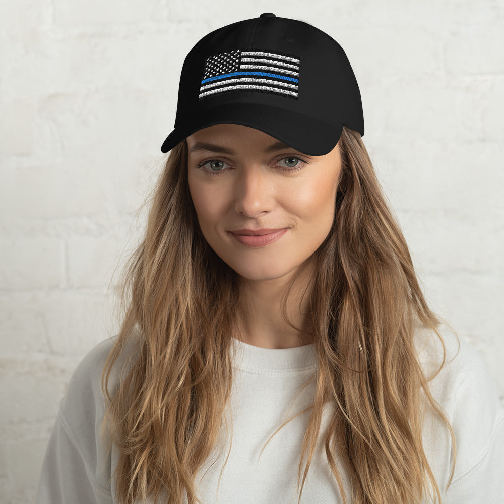 Dad Hat - Thin Blue Line Flag (Embroidered Flag)