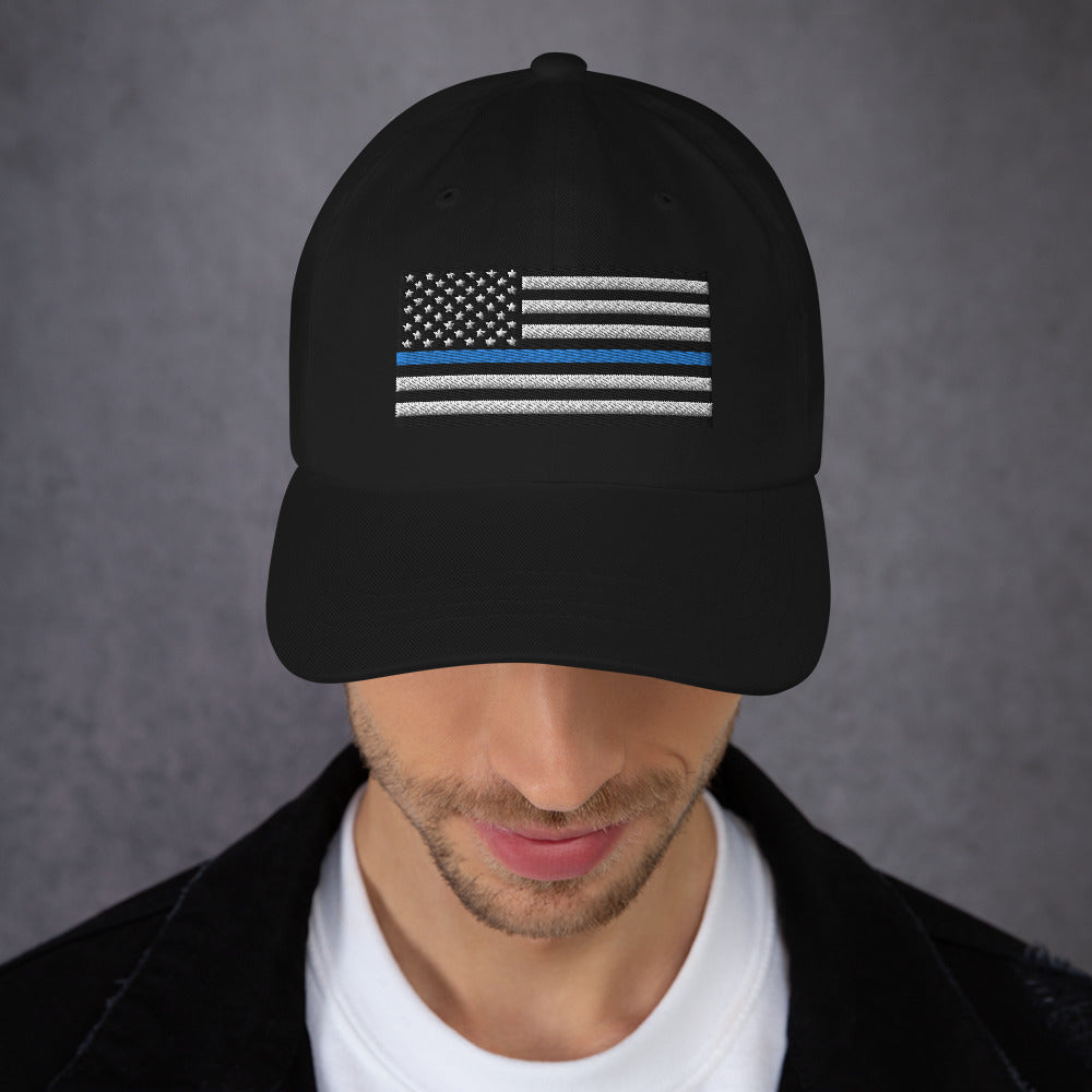 Dad Hat - Thin Blue Line Flag (Embroidered Flag)