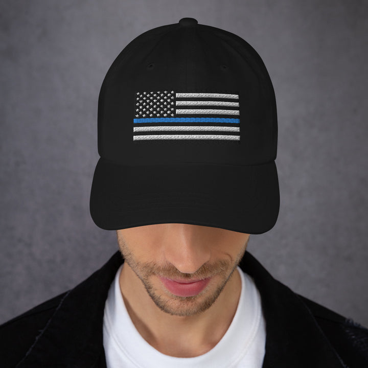 Dad Hat - Thin Blue Line Flag (Embroidered Flag)