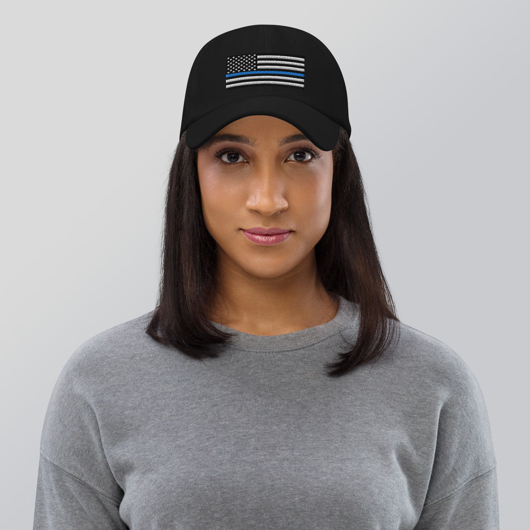 Dad Hat - Thin Blue Line Flag (Embroidered Flag)