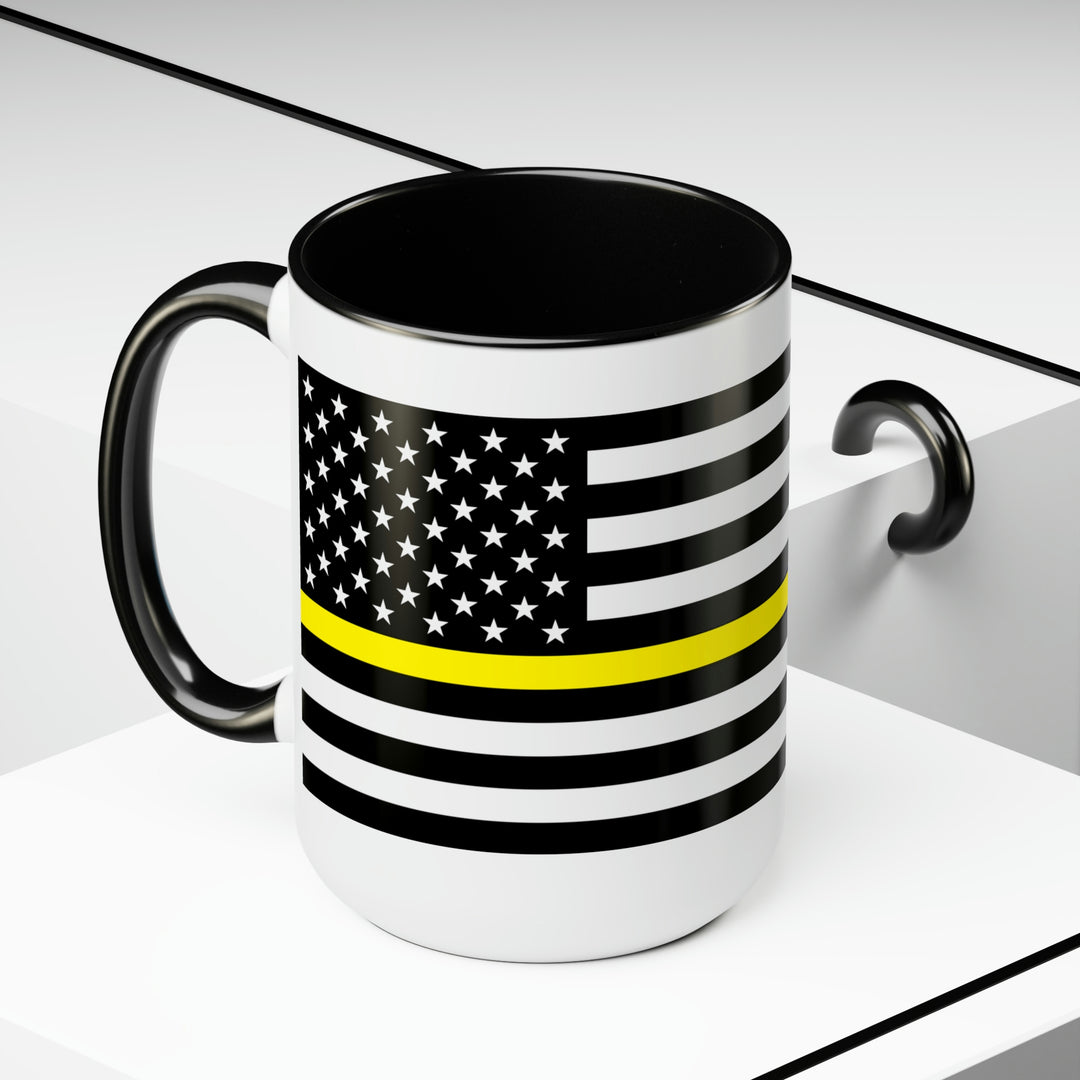 Two-Tone Thin Yellow Line Flag Coffee Mugs, 15oz