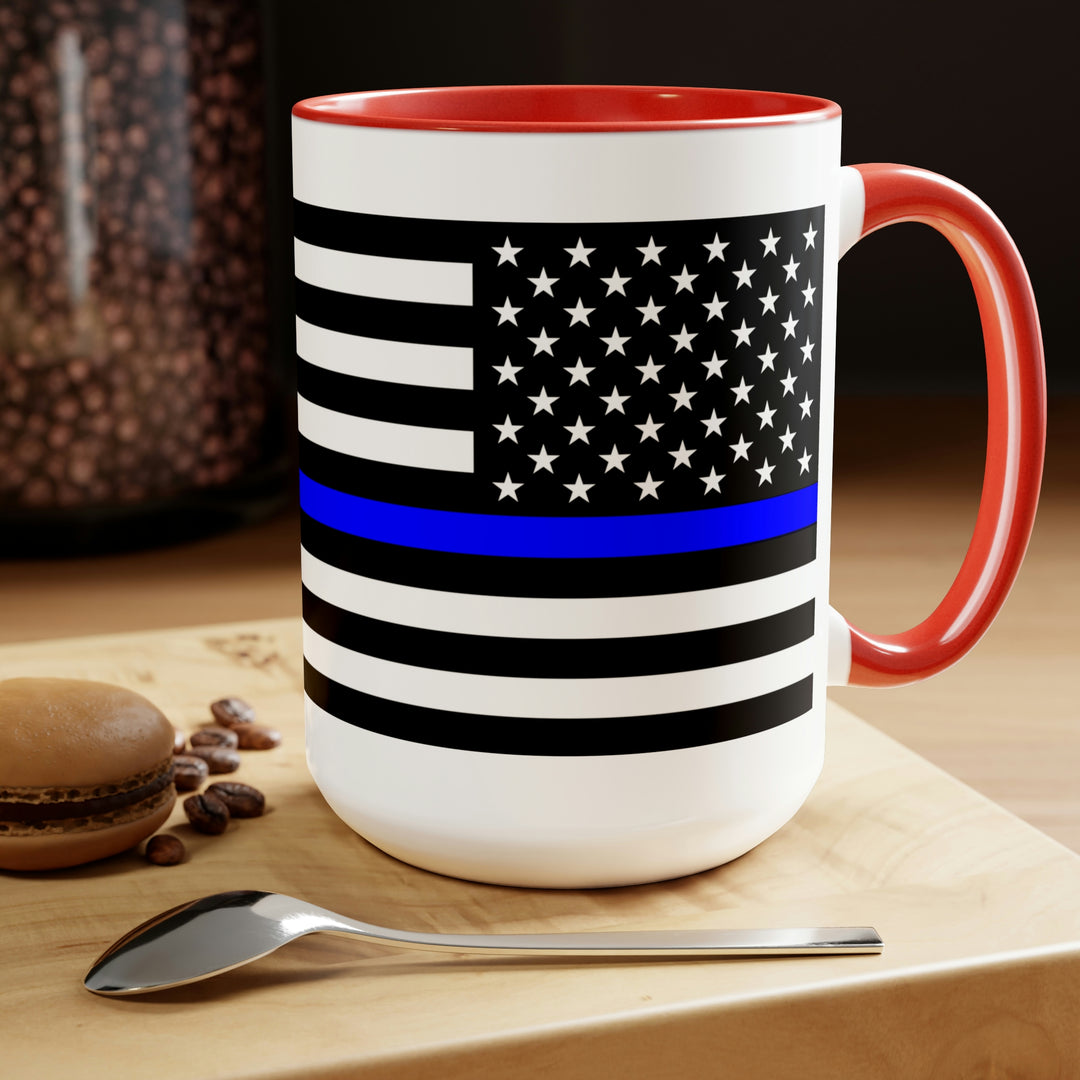 Two-Tone Thin Blue Line Flag Coffee Mugs, 15oz