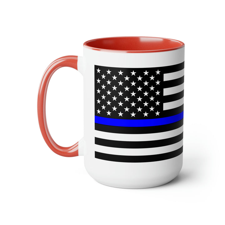 Two-Tone Thin Blue Line Flag Coffee Mugs, 15oz