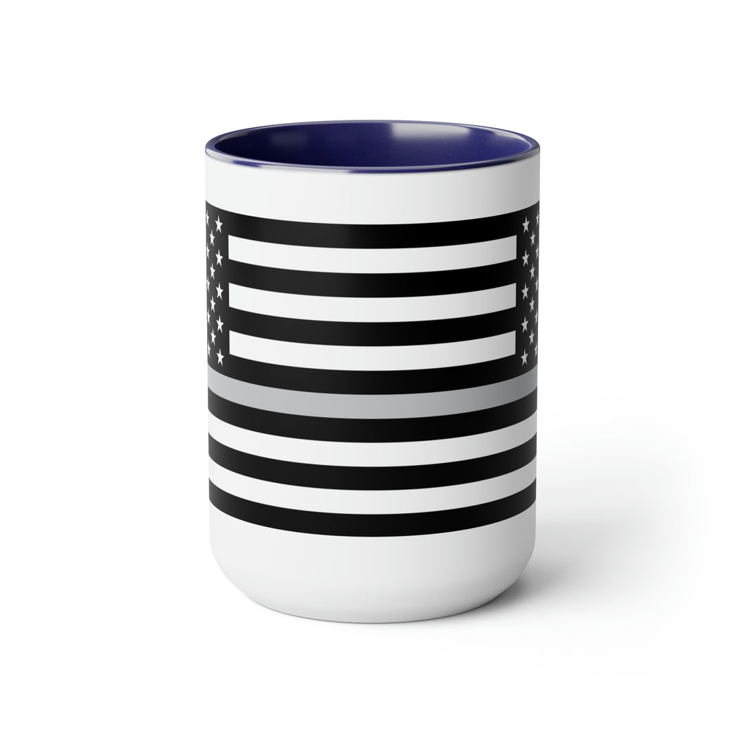 Two-Tone Thin Silver Line Flag Coffee Mugs, 15oz