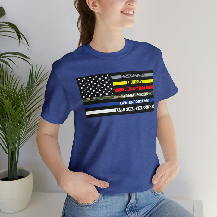 Thin Line USA Flag T Shirt: Bella + Canvas 3001