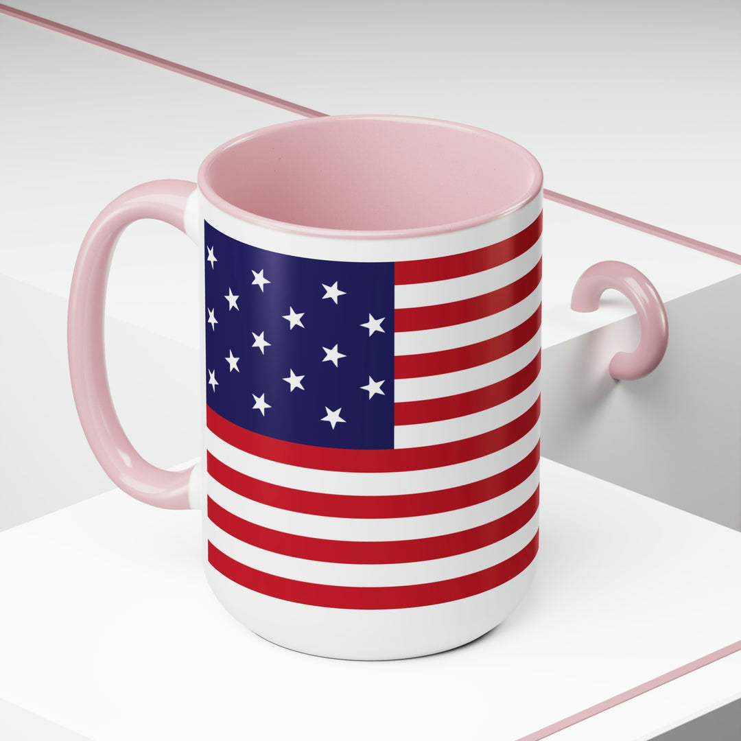 Two-Tone Star Spangled Banner Flag Coffee Mugs, 15oz