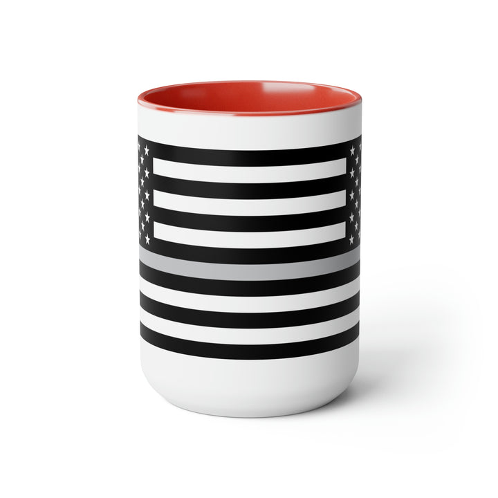 Two-Tone Thin Silver Line Flag Coffee Mugs, 15oz